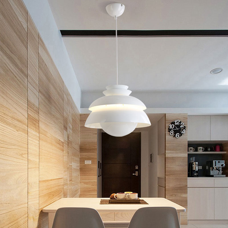 Hannah - White White Tiered Hanging Light Contemporary Style 1-Light Metallic Pendant Lamp with Flared Shade for Restaurant