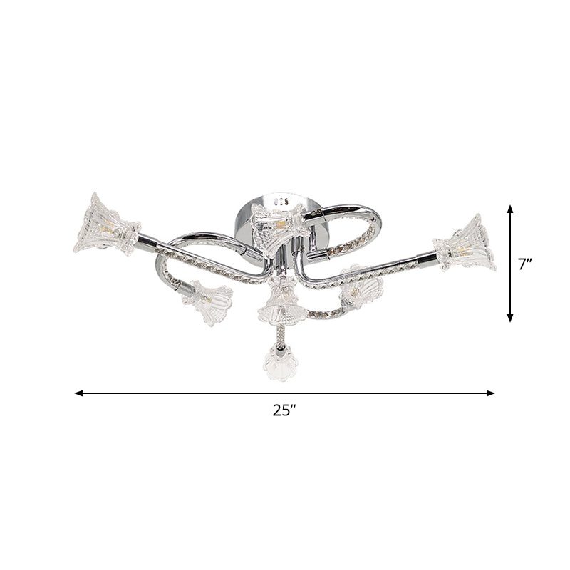 Contemporary Floral Crystal Ceiling Light In Warm/White Led With Stainless-Steel Mount