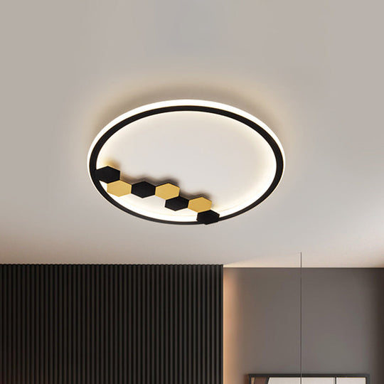 Modern Black LED Ceiling Flush Mount with Leaf/Geometric Design