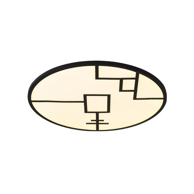 Modern Round LED Ceiling Light in Black/White with Geometric Pattern - Flush Mount Fixture for Living Room