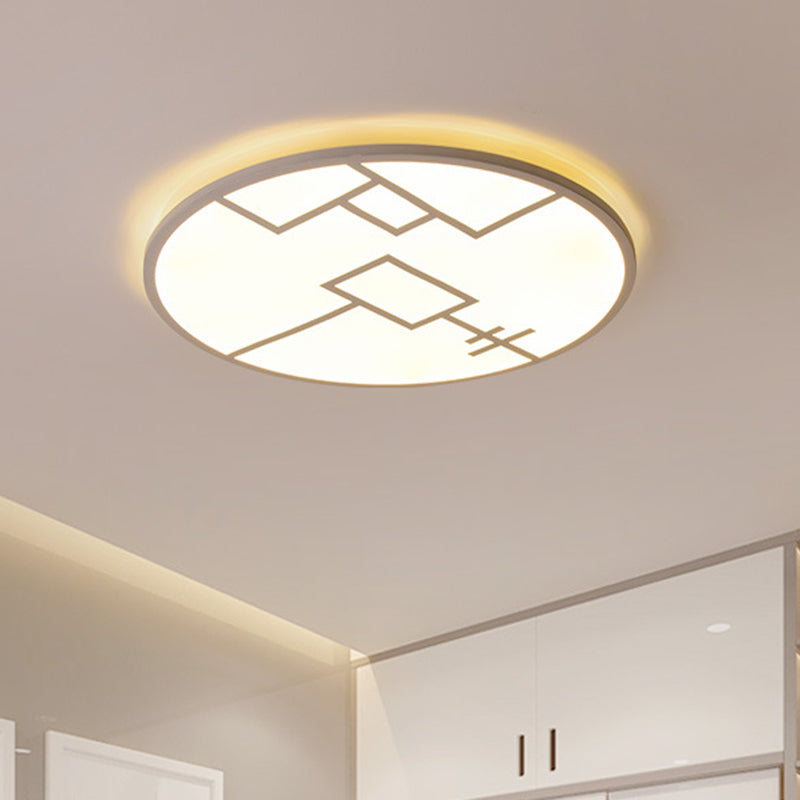 Modern Round LED Ceiling Light in Black/White with Geometric Pattern - Flush Mount Fixture for Living Room