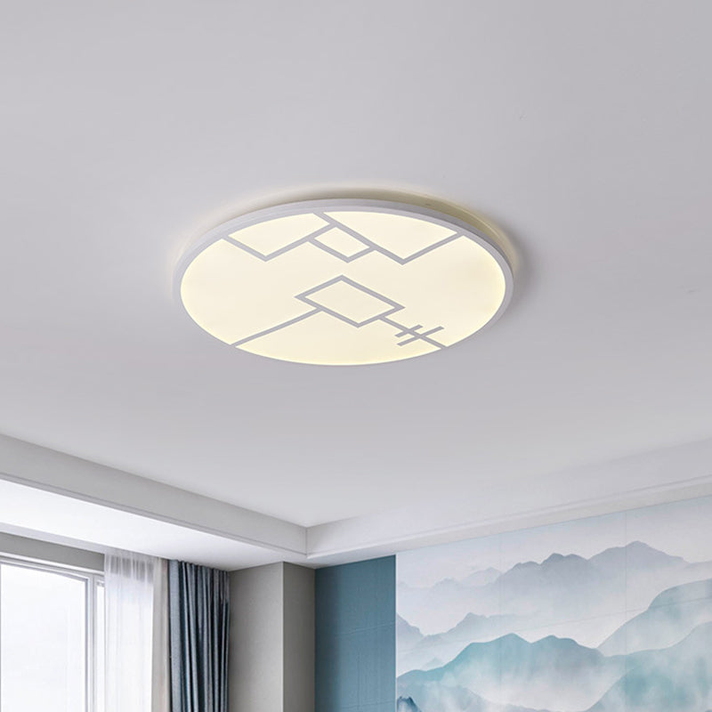 Modern Round LED Ceiling Light in Black/White with Geometric Pattern - Flush Mount Fixture for Living Room