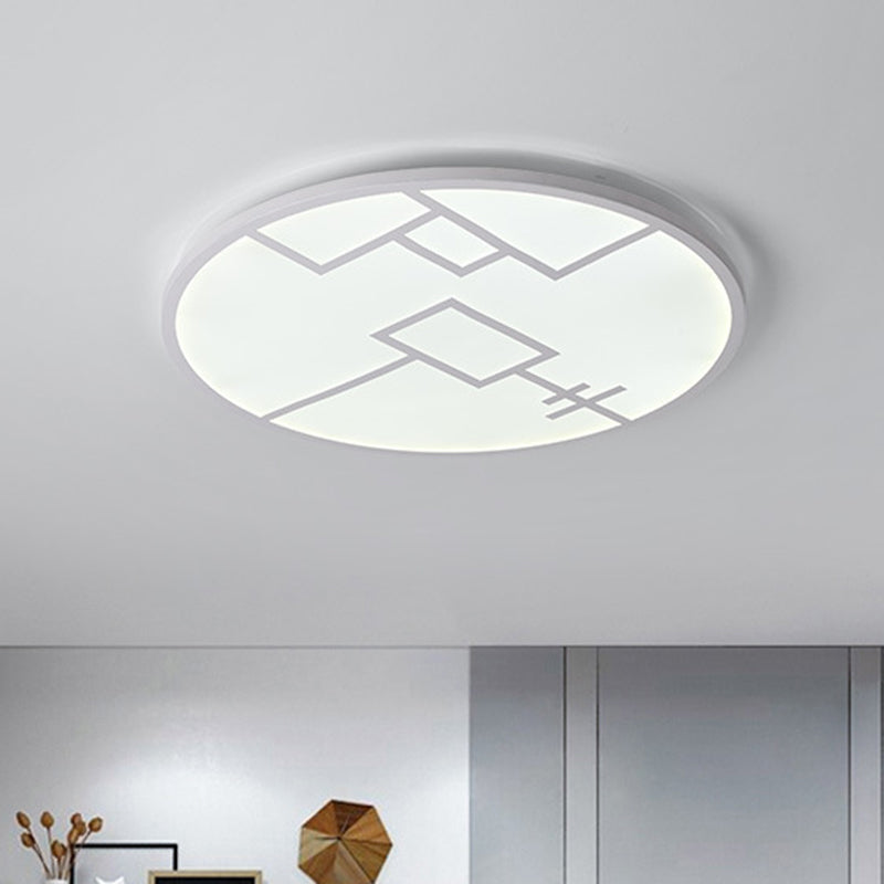 Modern Round Led Ceiling Light In Black/White With Geometric Pattern - Flush Mount Fixture For