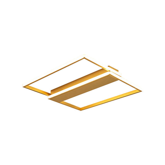 Plafonnier encastré à LED moderne avec cadre rectangulaire double doré - Largeur 16"/19,5"