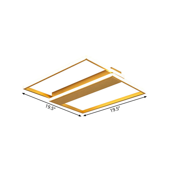 Plafonnier encastré à LED moderne avec cadre rectangulaire double doré - Largeur 16"/19,5"