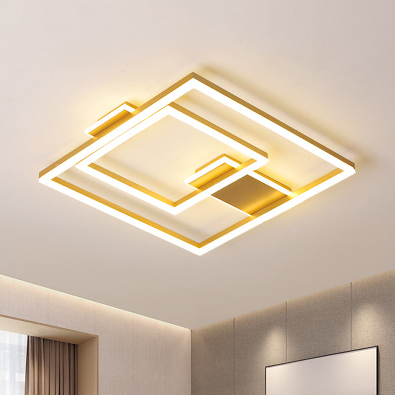 16"/19.5" LED Flush Ceiling Light in Simple Gold with Square Metal Shade - White/Warm Light