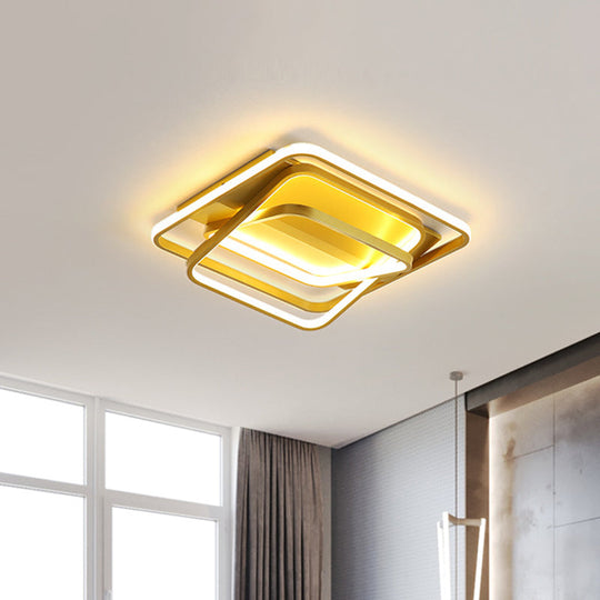 Modern Metallic LED Gold Ceiling Mounted Light for Living Room - 3-Square Frame Flush Lighting Fixture