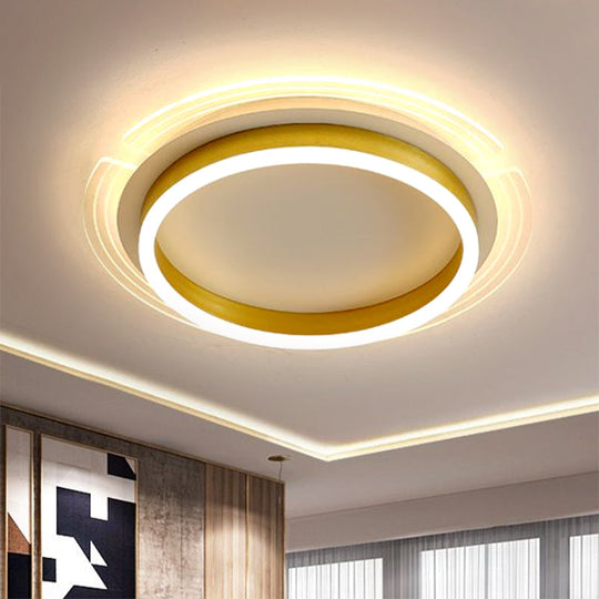 Contemporary Gold Round LED Flush Ceiling Light with Acrylic Shade - 16"/19.5" Width