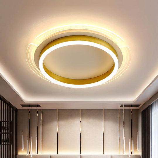 Contemporary Gold Round LED Flush Ceiling Light with Acrylic Shade - 16"/19.5" Width