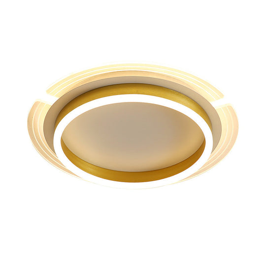 Contemporary Gold Round LED Flush Ceiling Light with Acrylic Shade - 16"/19.5" Width