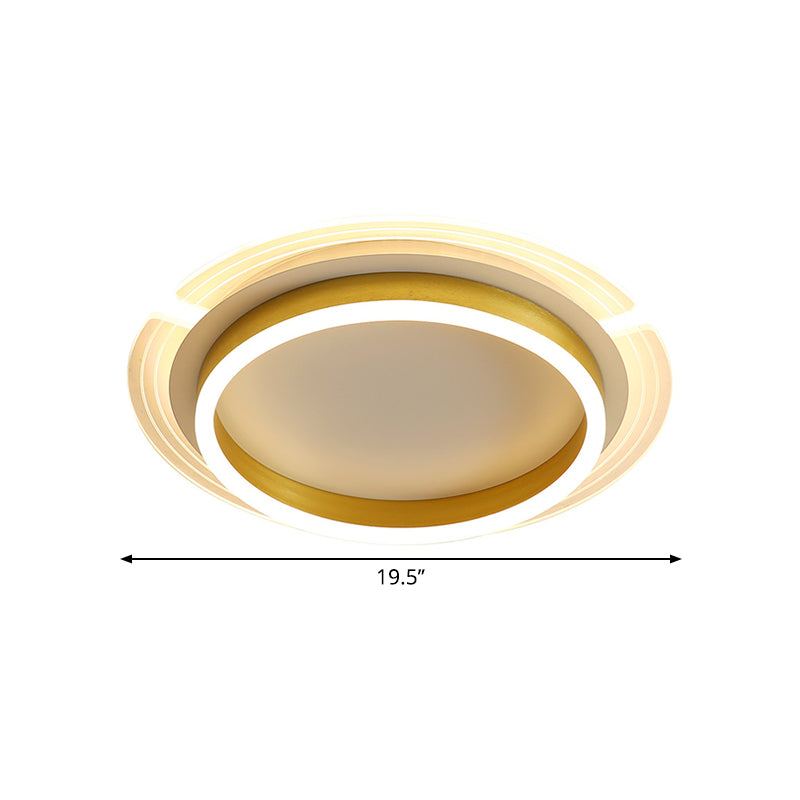 Contemporary Gold Round LED Flush Ceiling Light with Acrylic Shade - 16"/19.5" Width