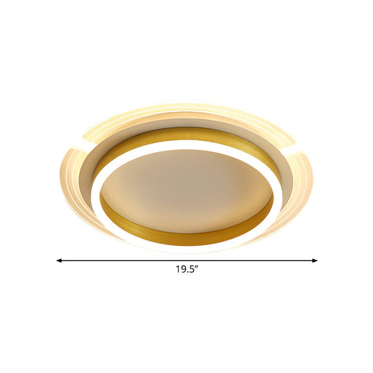 Contemporary Gold Round LED Flush Ceiling Light with Acrylic Shade - 16"/19.5" Width