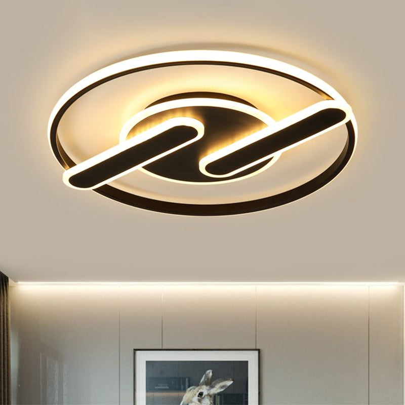Nordic LED Circular Flush Mount Lighting, Dual Lines Design, 16.5"/20.5" W, Acrylic, Black