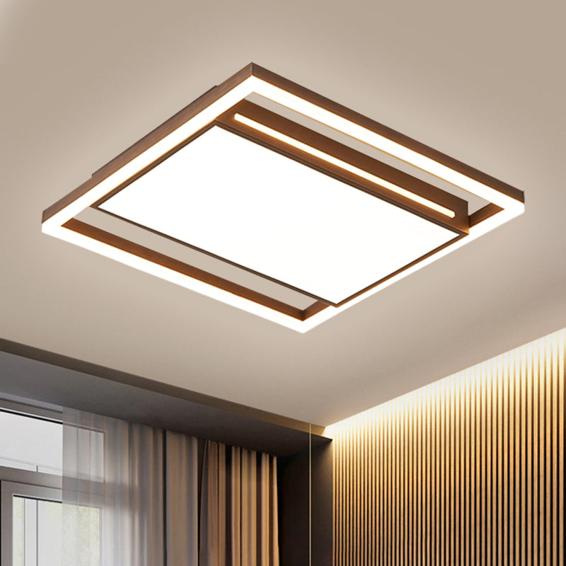 Modern LED Flush Light with Acrylic Shade - Brown Square Design in Warm/White Light