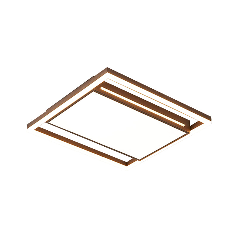 Modern Led Flush Light With Acrylic Shade - Brown Square Design In Warm/White