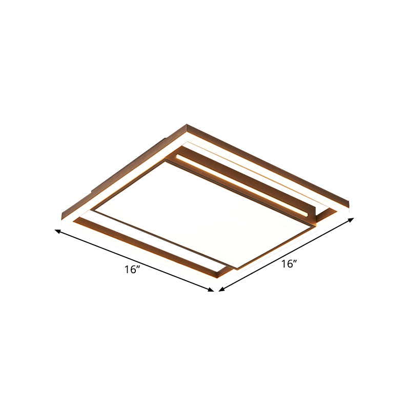 Modern LED Flush Light with Acrylic Shade - Brown Square Design in Warm/White Light