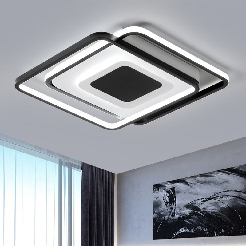 Black Metallic LED Flush Mount Light, Minimalist Overlapping Design, 18"/21.5" Width