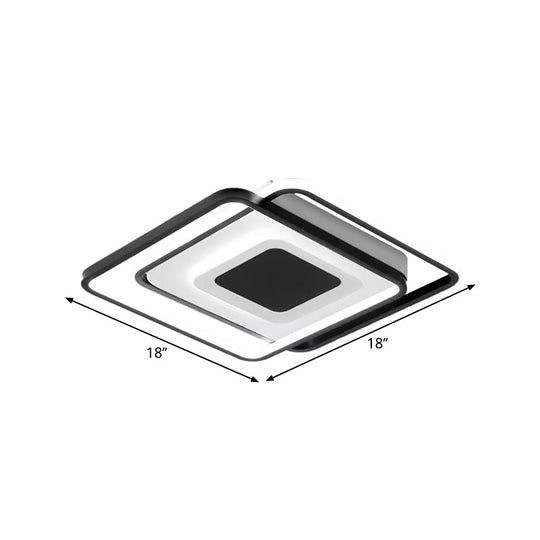 Black Metallic LED Flush Mount Light, Minimalist Overlapping Design, 18"/21.5" Width