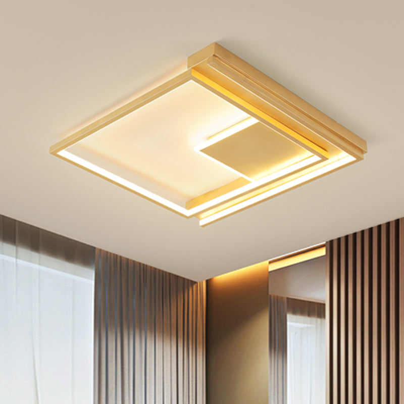 Modern Geometric Flush Mount Acrylic LED Gold Light Fixture - 16.5"/20.5" W for Bedrooms