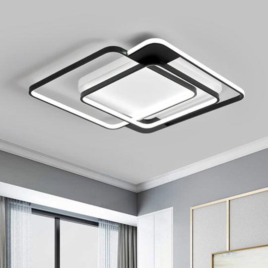 Modern Acrylic LED Flush Mount Light in Black - 16.5"/20.5" Width, Overlapping Design - Perfect for Bedroom