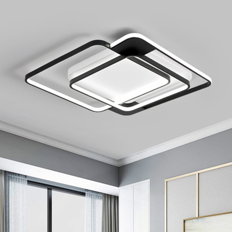 Modern Acrylic Led Flush Mount Light In Black - 16.5/20.5 Width Overlapping Design Perfect For
