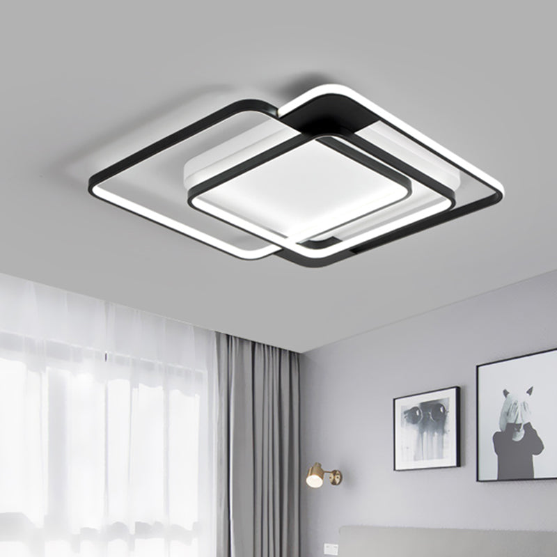 Modern Acrylic LED Flush Mount Light in Black - 16.5"/20.5" Width, Overlapping Design - Perfect for Bedroom