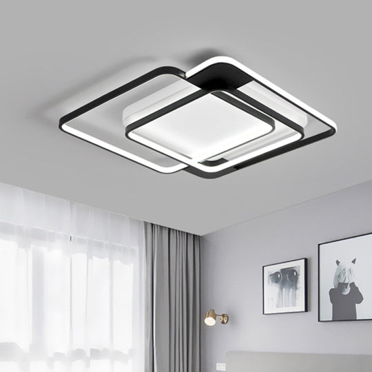 Modern Acrylic LED Flush Mount Light in Black - 16.5"/20.5" Width, Overlapping Design - Perfect for Bedroom