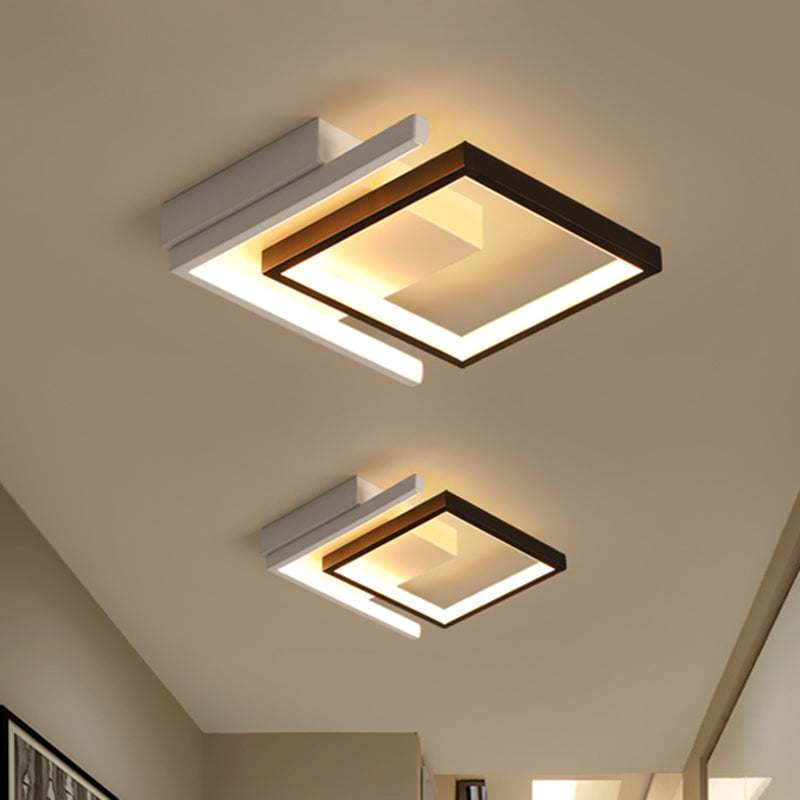 Contemporary LED Black Flush Mount Lamp - Metallic Geometric Ceiling Fixture