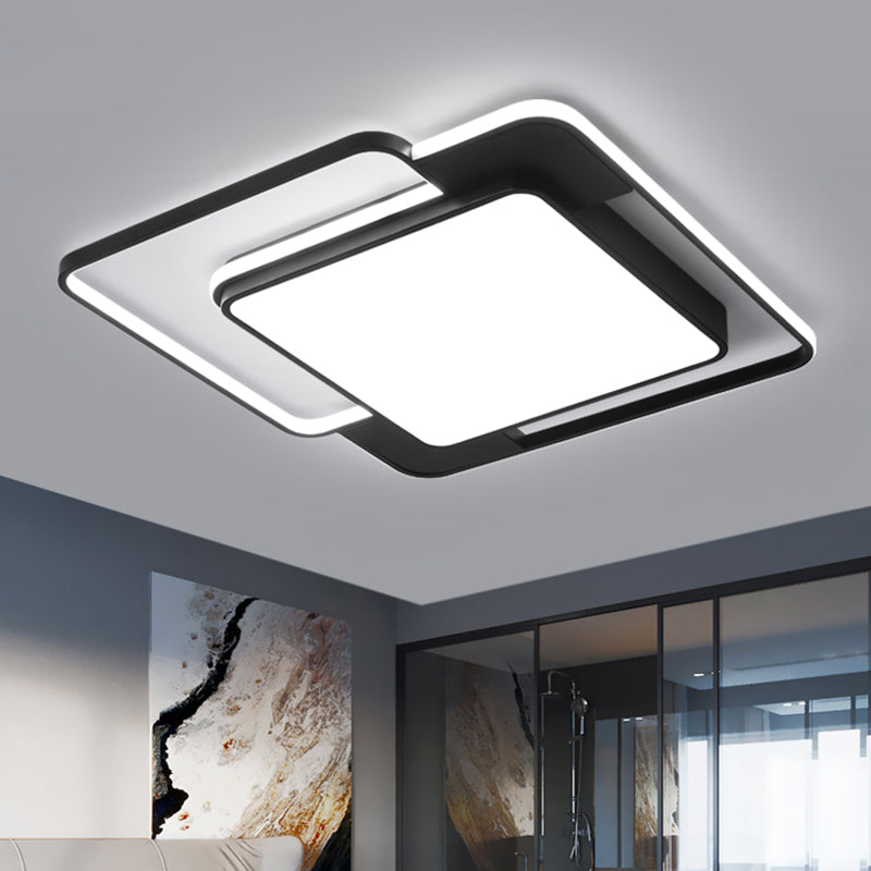 Modern Flush Mount Geometry LED Light Fixture, Black Metallic Lamp (16.5"/20.5"/24.5" Width)
