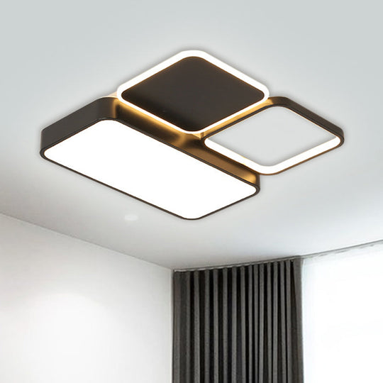 Modern Black LED Flush Mount Ceiling Light for Bedroom with Splicing Acrylic Design