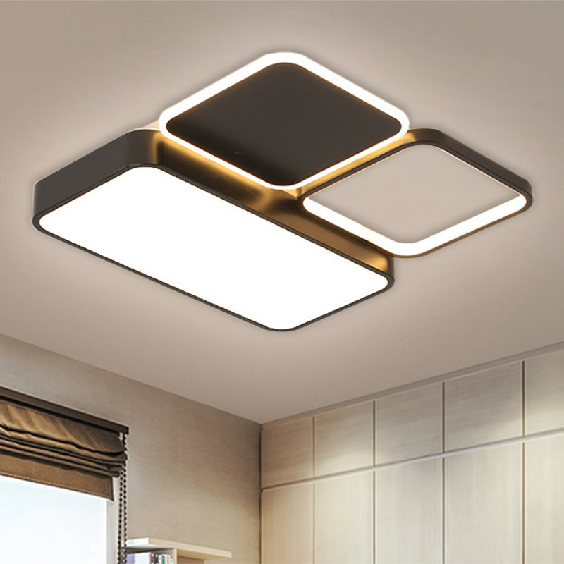 Modern Black Led Flush Mount Ceiling Light For Bedroom With Splicing Acrylic Design
