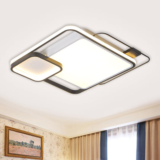 Modern Square Flush Mount LED Bedroom Light Fixture with Metallic Finish - Black