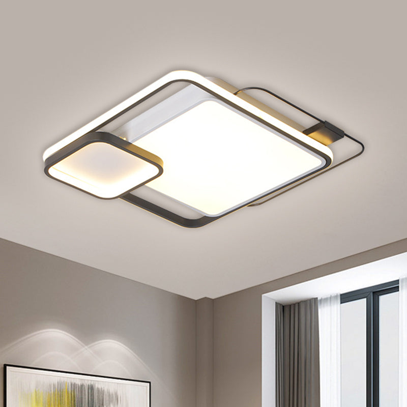 Modern Square Flush Mount LED Bedroom Light Fixture with Metallic Finish - Black