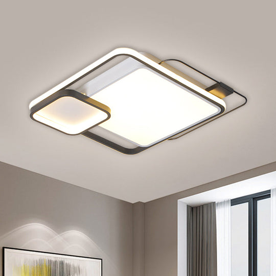 Modern Square Flush Mount LED Bedroom Light Fixture with Metallic Finish - Black