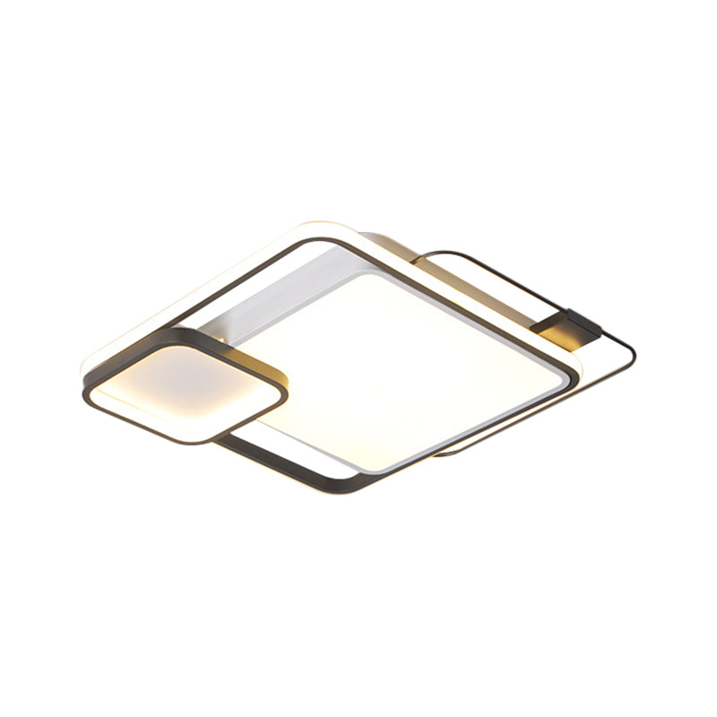 Modern Square Flush Mount LED Bedroom Light Fixture with Metallic Finish - Black