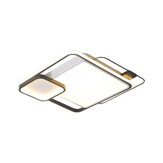 Modern Square Flush Mount LED Bedroom Light Fixture with Metallic Finish - Black