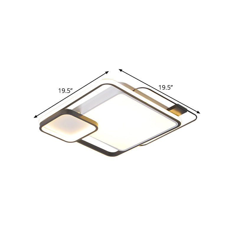 Modern Square Flush Mount LED Bedroom Light Fixture with Metallic Finish - Black