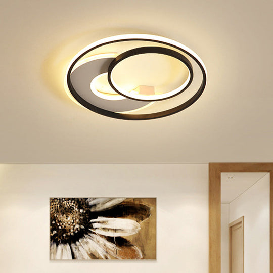 16"/19.5" Metal Contemporary LED Flush Mount Light Fixture in Black with Warm/White Light