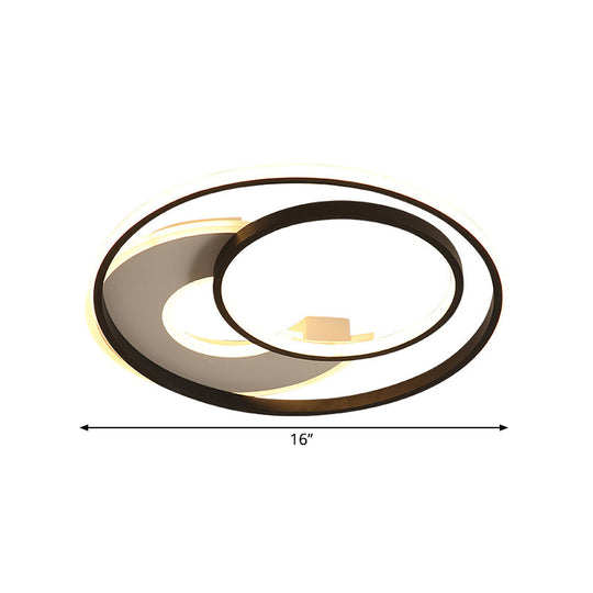 16"/19.5" Metal Contemporary LED Flush Mount Light Fixture in Black with Warm/White Light