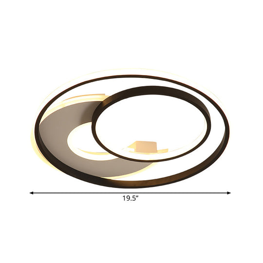 16"/19.5" Metal Contemporary LED Flush Mount Light Fixture in Black with Warm/White Light