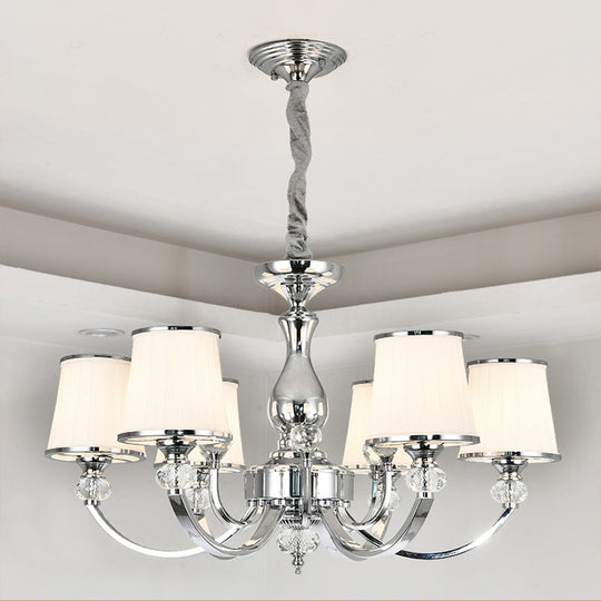 Modernist Opal Glass Cone Ceiling Pendant Chandelier - Chrome/Gold, Curved Arm, 3/6 Lights