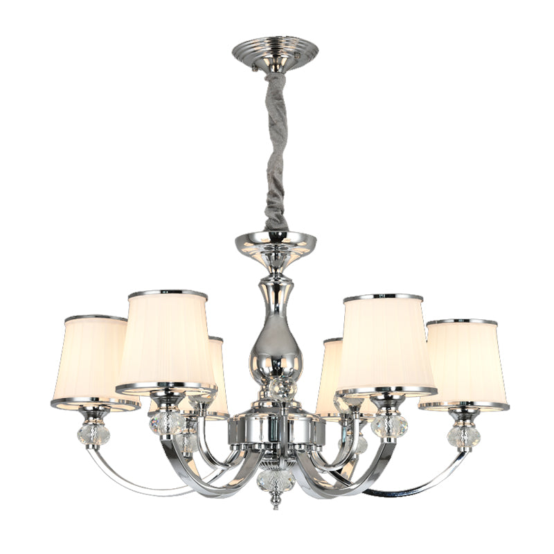 Modernist Opal Glass Cone Ceiling Pendant Chandelier - Chrome/Gold, Curved Arm, 3/6 Lights