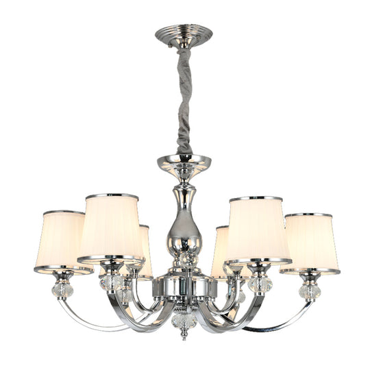 Modernist Opal Glass Cone Ceiling Pendant Chandelier - Chrome/Gold, Curved Arm, 3/6 Lights