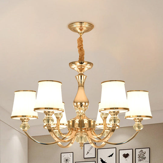 Modernist Opal Glass Cone Ceiling Pendant Chandelier - Chrome/Gold, Curved Arm, 3/6 Lights