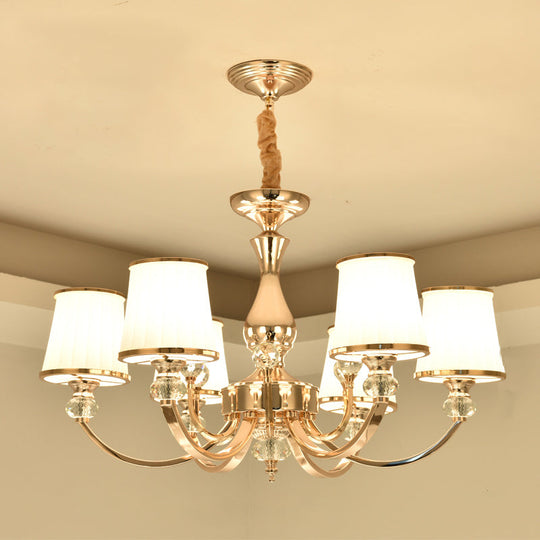 Modernist Opal Glass Cone Ceiling Pendant Chandelier - Chrome/Gold, Curved Arm, 3/6 Lights