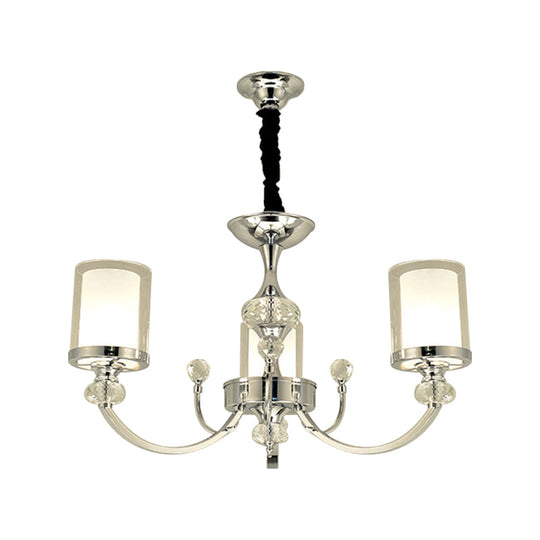 Dual-Layer Clear And Opal Glass Ceiling Lamp: 3-Head Minimalism Chandelier With Crystal Deco In