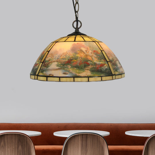 Kit de suspension en verre taillé victorien - Lampe suspendue jaune/bleue à 1 ampoule avec motif aigle pour salle à manger