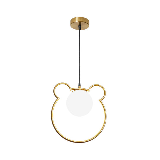 Bear/Loving Heart Frame Pendulum Light In Modern Metallic Brass - Single Head Parlor Hanging Lamp