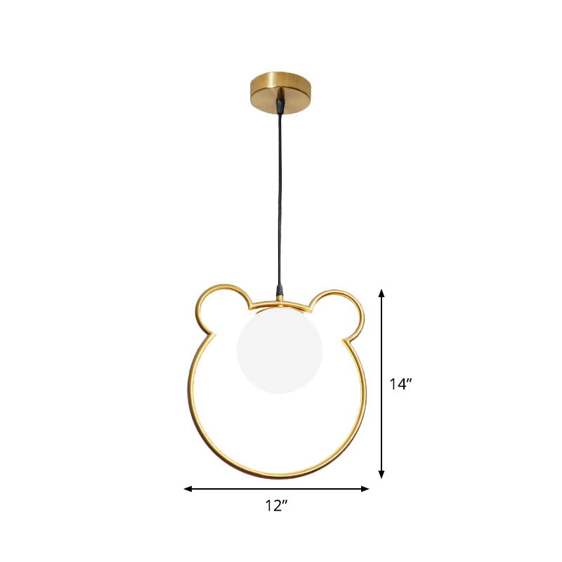 Bear/Loving Heart Frame Pendulum Light In Modern Metallic Brass - Single Head Parlor Hanging Lamp