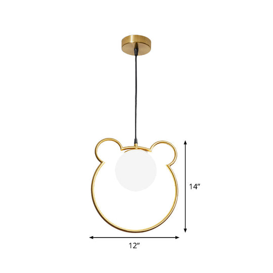 Bear/Loving Heart Frame Pendulum Light In Modern Metallic Brass - Single Head Parlor Hanging Lamp